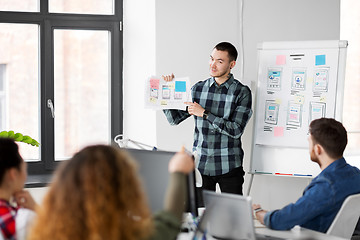 Image showing creative man showing user interface at office