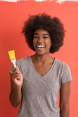 Image showing black woman painting wall