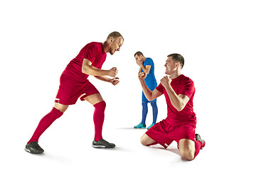 Image showing Happiness football players after goal