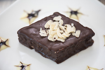 Image showing Chocolate cake on white plate