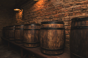 Image showing barrels in the wine cellar