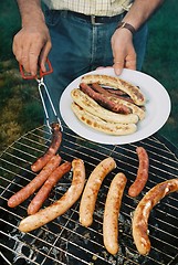 Image showing Sausages on Barbecue BBQ grill