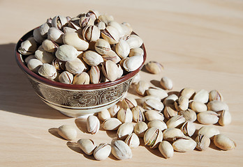 Image showing Bowl of pistachio nuts