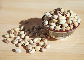 Image showing Bowl of pistachio nuts