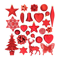 Image showing Red Christmas Tree Decorations and Baubles  