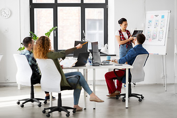 Image showing woman showing tablet pc to creative team at office