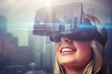 Image showing woman in virtual reality headset over city