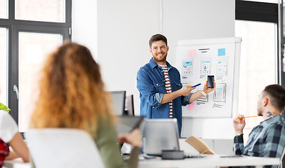 Image showing man showing smartphone user interface at office