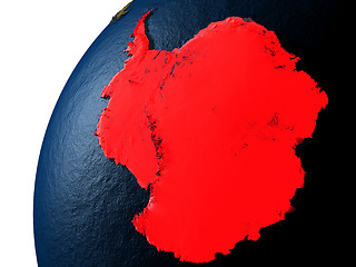 Image showing Antarctica in red on Earth at night