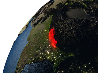 Image showing Nepal in red on Earth at night