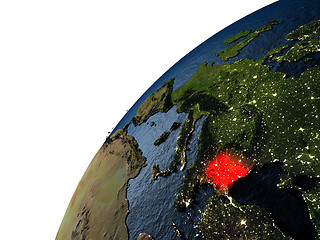 Image showing Bulgaria in red on Earth at night