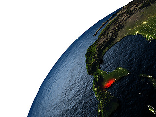 Image showing Belize in red on Earth at night