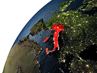 Image showing Italy in red on Earth at night