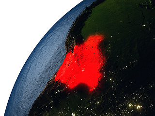 Image showing Bolivia in red on Earth at night