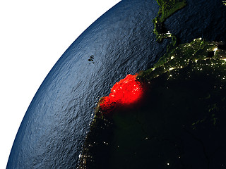 Image showing Ecuador in red on Earth at night