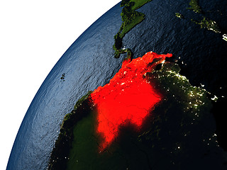 Image showing Colombia in red on Earth at night