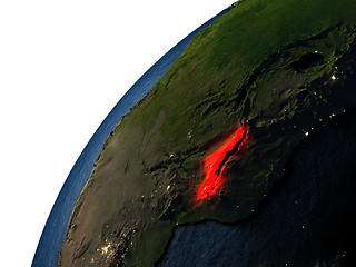 Image showing Malawi in red on Earth at night