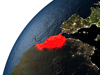 Image showing Morocco in red on Earth at night