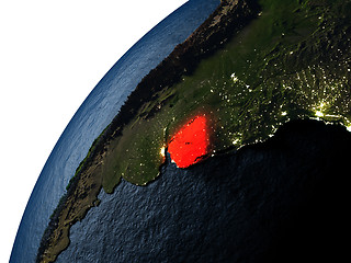 Image showing Uruguay in red on Earth at night