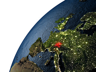Image showing Switzerland in red on Earth at night