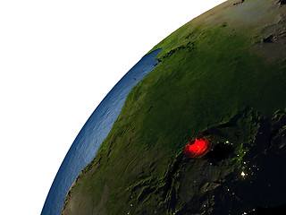 Image showing Rwanda in red on Earth at night