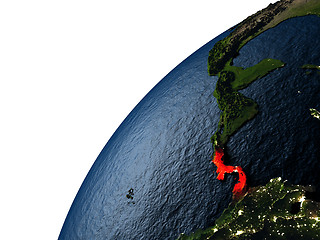 Image showing Panama in red on Earth at night
