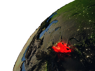 Image showing Kyrgyzstan in red on Earth at night