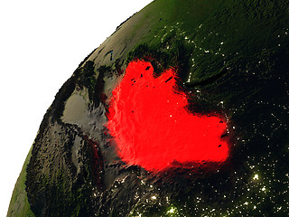 Image showing Mongolia in red on Earth at night