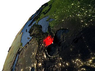 Image showing Azerbaijan in red on Earth at night