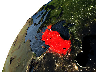 Image showing Turkey in red on Earth at night