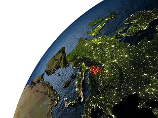 Image showing Slovenia in red on Earth at night