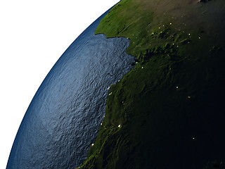 Image showing Gabon in red on Earth at night