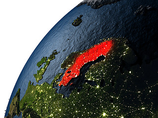 Image showing Sweden in red on Earth at night