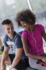 Image showing couple in a gym have break