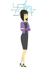 Image showing Young asian business woman thinking.