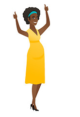 Image showing Pregnant woman standing with raised arms up.