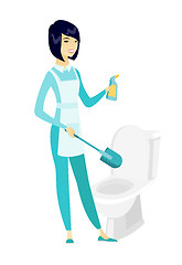 Image showing Cleaner in uniform cleaning toilet bowl.