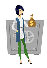 Image showing Asian business woman holding a money bag.