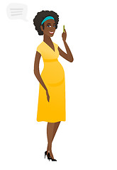 Image showing Young african pregnant woman with speech bubble.