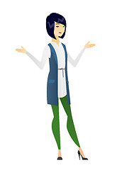 Image showing Asian confused business woman with spread arms