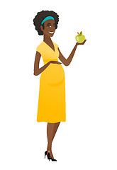 Image showing African-american pregnant woman holding apple.