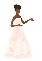 Image showing Young african-american fiancee gesturing.