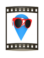 Image showing Glamour map pointer in sunglasses. 3d illustration. The film str