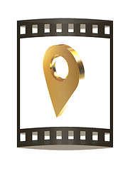 Image showing Realistic 3d gold pointer of map. 3d illustration. The film stri