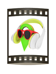 Image showing Glamour map pointer in sunglasses and headphones. 3d illustratio