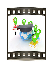 Image showing Books around the Earth and pointer. Education and navigation con