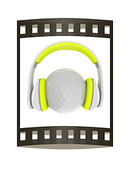 Image showing Golf ball with headset or headphones. 3D rendering. The film str