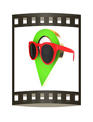 Image showing Glamour map pointer in sunglasses. 3d illustration. The film str