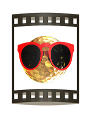 Image showing Golf Ball With Sunglasses. 3d illustration. The film strip.