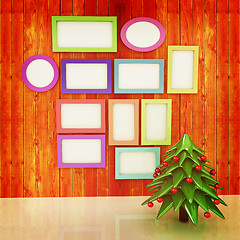 Image showing Mock up poster on the wood wall with christmas tree and decorati